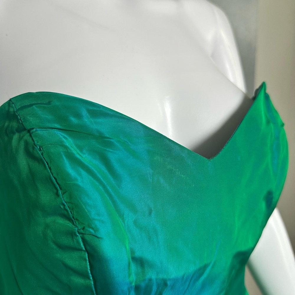 Vtg Emerald Green Ruched Sweetheart Sheath Dress 8 - Picture 9 of 9
